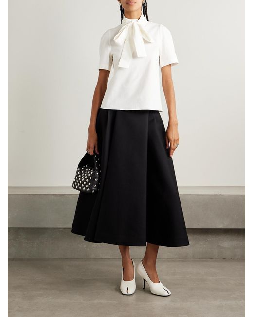 ShuShu/Tong White Tie-Neck Cotton-Poplin Blouse