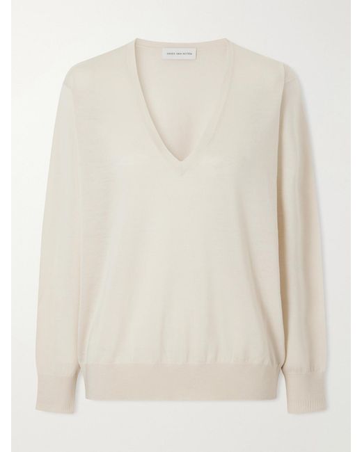Dries Van Noten White Ribbed Merino Wool Sweater