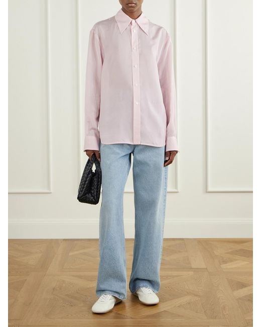 Bottega Veneta Pink Logo-Embroidered Pinstriped Crepon Shirt