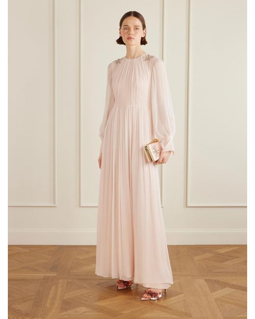 Erdem Pink Bloom Crystal-Embellished Satin Clutch