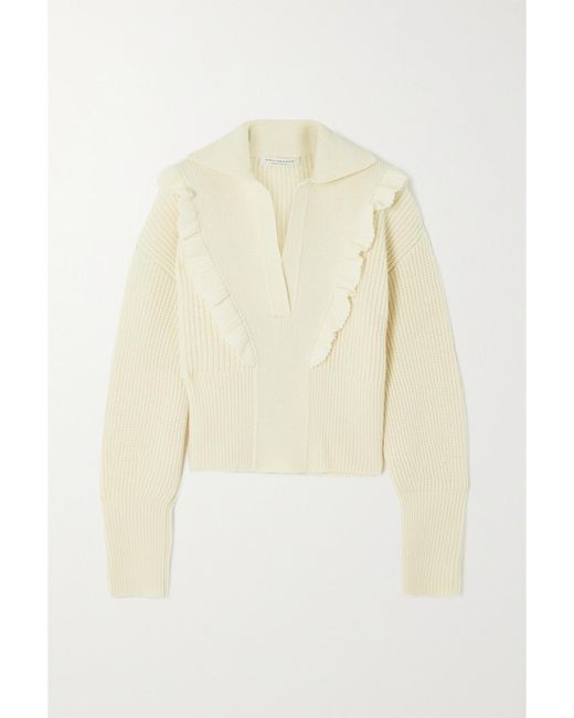 Philosophy Di Lorenzo Serafini Natural Ruffled Ribbed Wool Sweater
