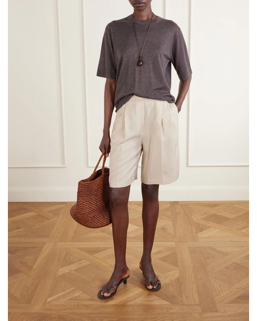 Leset Natural Kim Pleated Woven Shorts