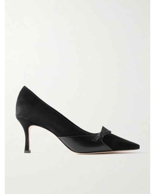 Manolo Blahnik Black Morcou 70 Suede And Leather Pumps