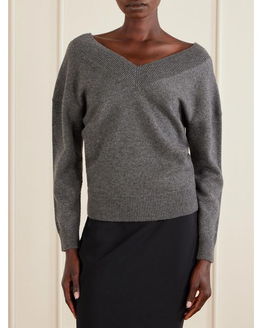 Tom Ford Gray Off-The-Shoulder Cashmere Top