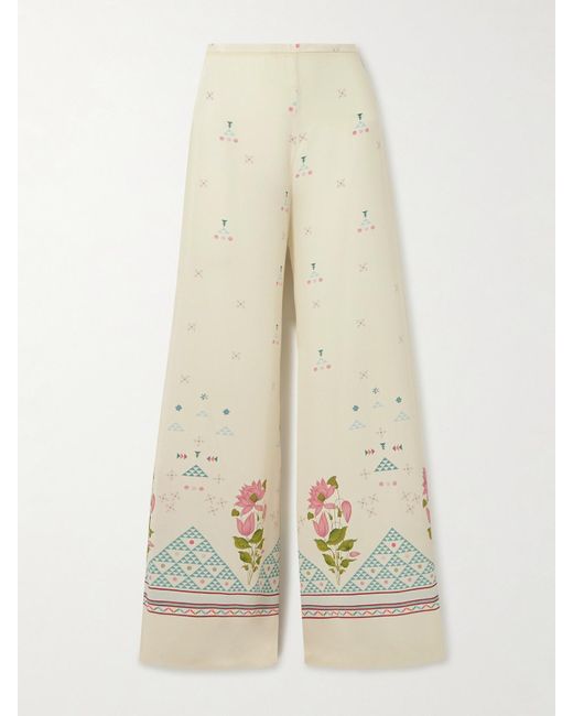 Emporio Sirenuse Natural Blair Hose Mit Weitem Bein Aus Bedruckter Seide