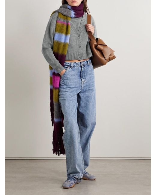 The Elder Statesman Gray Cashmere Cropped Cardigan