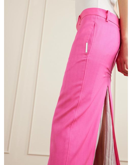 The Attico Pink Layered Striped Wool-Twill Midi Skirt