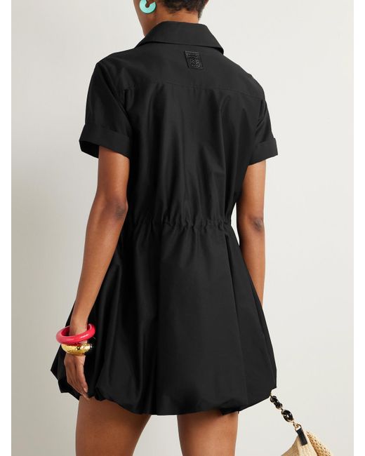 Loewe Black Mini-Hemdblusenkleid Aus Popeline Aus Einer Baumwoll-Seidenmischung Mit Lederbesatz Und Raffungen