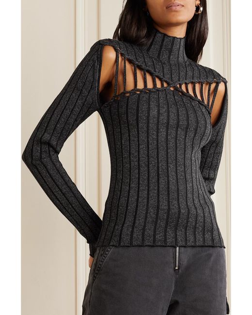 Dion Lee Black Cutout Ribbed-Knit Sweater