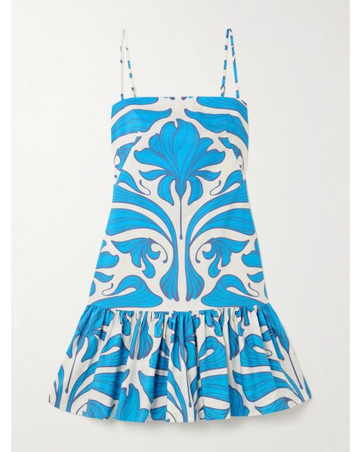 ANDRES OTALORA Blue Joyita Minikleid Aus Bedrucktem Leinen