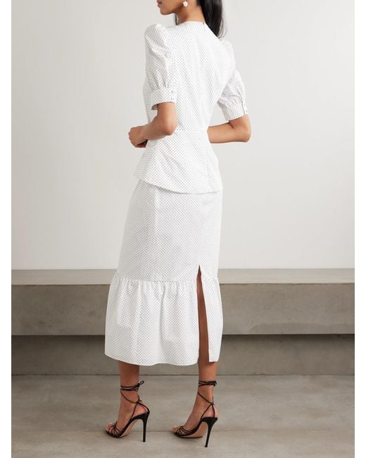 Alessandra Rich White Twist-Front Gathered Printed Cotton-Poplin Midi Dress