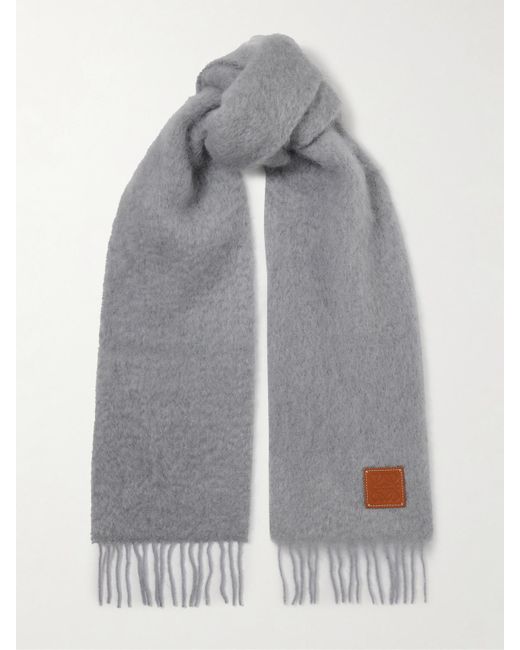 Loewe Gray Schal Aus Einer Gebürsteten Mohairmischung Mit Lederapplikation Und Fransen