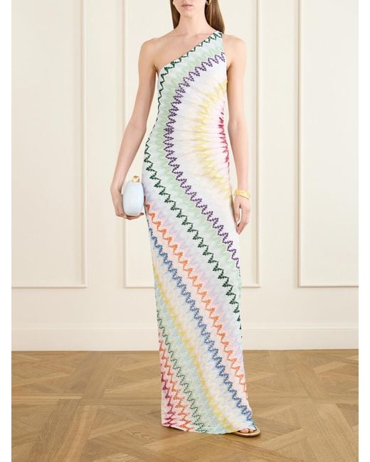 Missoni White Striped Metallic Crochet-Knit Maxi Dress