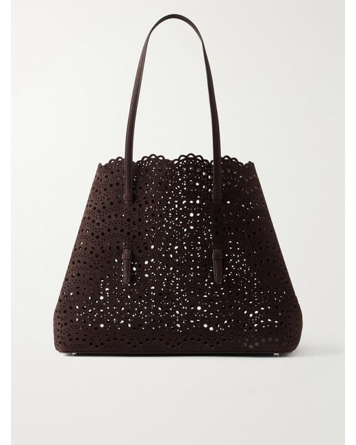 Alaïa Black Mina 37 Laser-Cut Leather Tote