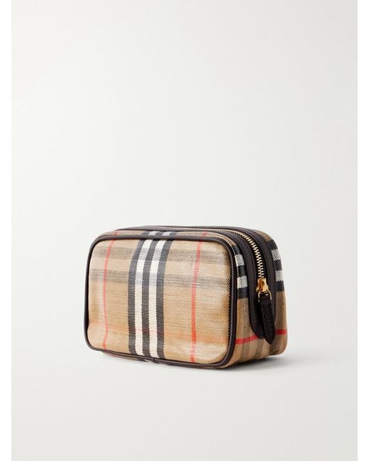 Burberry Natural Leather-Trimmed Checked Coated-Canvas Pouch