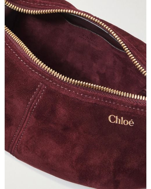 Chloé Purple Bracelet Embellished Leather-Trimmed Suede Shoulder Bag