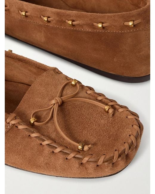 Khaite White Milly Embellished Whipstitched Suede Loafers