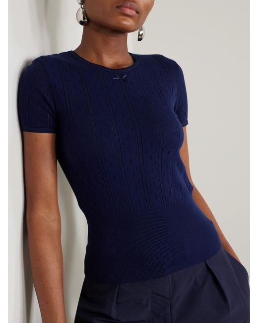 J.W. Anderson Blue Bow-Detailed Pointelle-Knit Cotton And Cashmere-Blend Top