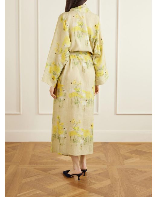 BERNADETTE Yellow Peignoir Belted Floral-Print Linen Maxi Dress