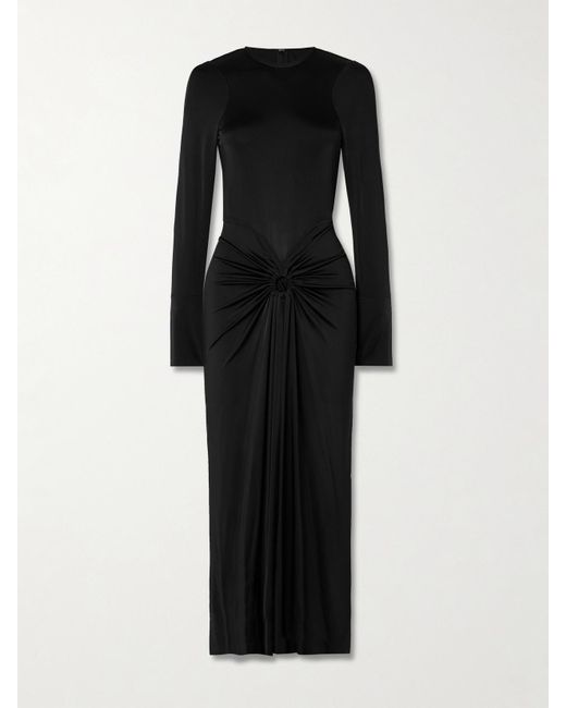Victoria Beckham Black Midikleid Aus Glänzendem Jersey Mit Raffungen
