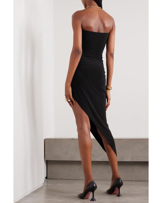 Norma Kamali Strapless Asymmetric Ruched Stretch-jersey Dress in Black |  Lyst UK