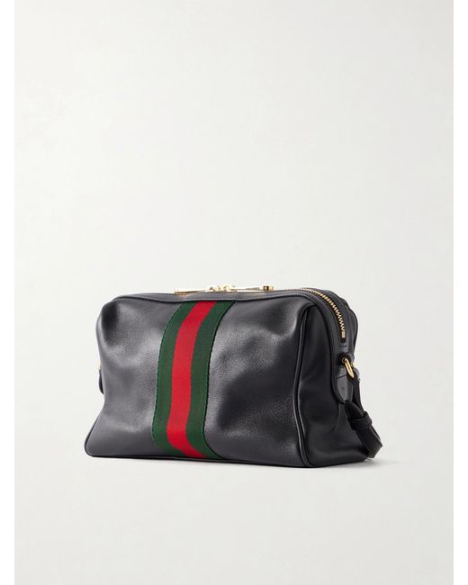 Gucci Black Camera Case Web-Trimmed Leather Shoulder Bag
