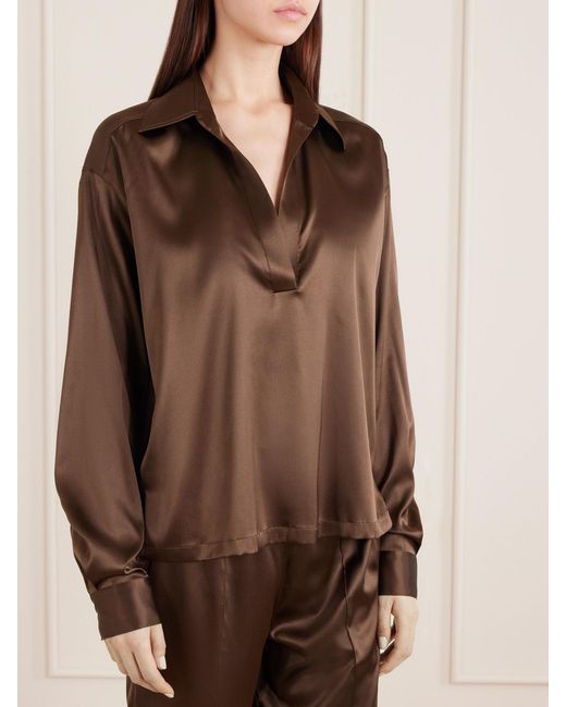 Tom Ford Brown Silk-Blend Satin Blouse