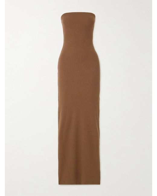 ÉTERNE Natural Trägerloses Maxikleid Aus Geripptem Stretch-Jersey