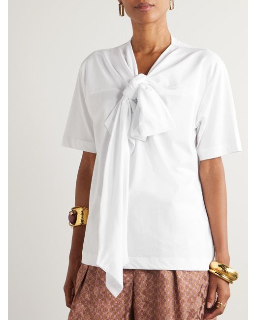 Dries Van Noten White Oberteil Aus Biobaumwoll-Jersey Mit Schleife