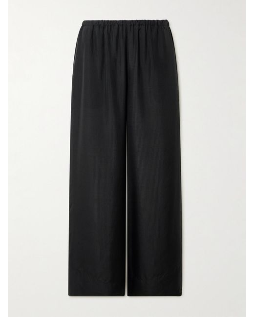 St. Agni Black Textured-Silk Wide-Leg Pants