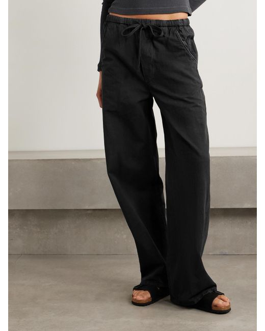 Citizens of Humanity Black Aurora Cotton And Linen-Blend Wide-Leg Pants