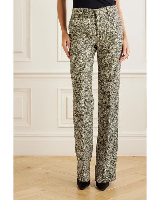 Alessandra Rich Green Hose Mit Geradem Bein Aus Kariertem Tweed Aus Einer Baumwollmischung Mit Pailletten