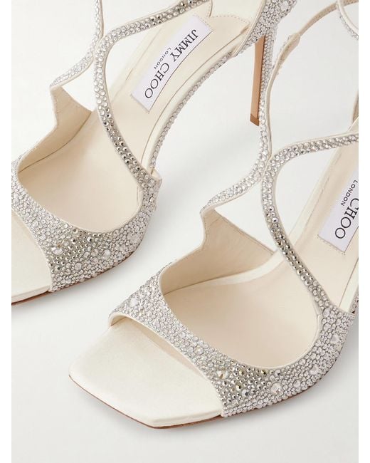 Jimmy Choo White Azia 95 Crystal-Embellished Satin Sandals