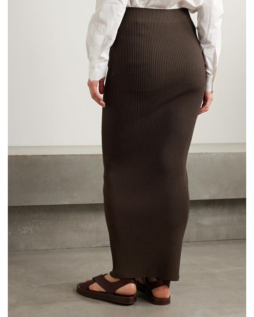 Max Mara Brown Aprile Ribbed-Knit Maxi Skirt