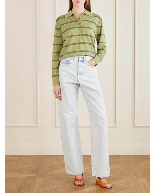 Dries Van Noten Green Striped Merino Wool Polo Shirt
