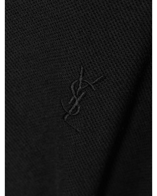 Saint Laurent Black Polohemd Aus Piqué Aus Einer Baumwollmischung Mit Logostickerei