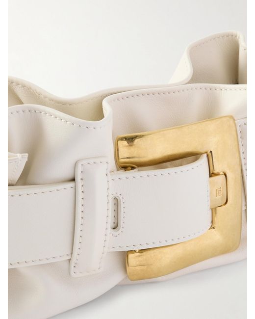 Balmain Natural Anthem Mini Buckled Leather Shoulder Bag