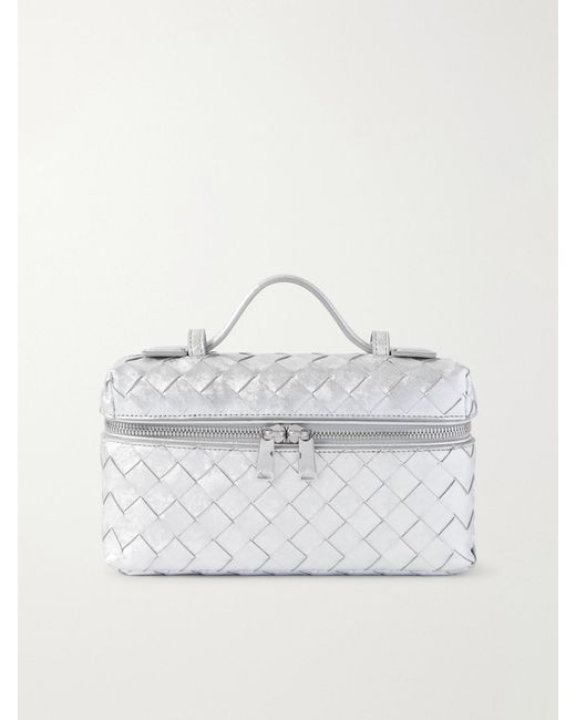 Bottega Veneta Gray Bang Bang Intrecciato Distressed Metallic Leather Tote