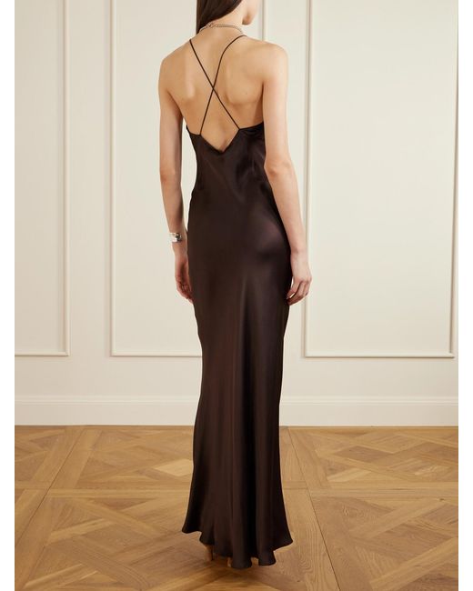 Anine Bing Brown Laurel Silk-Blend Satin Maxi Dress