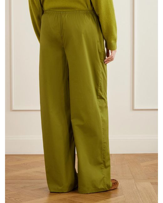 Staud Green Mateo Stretch-Cotton Wide-Leg Pants