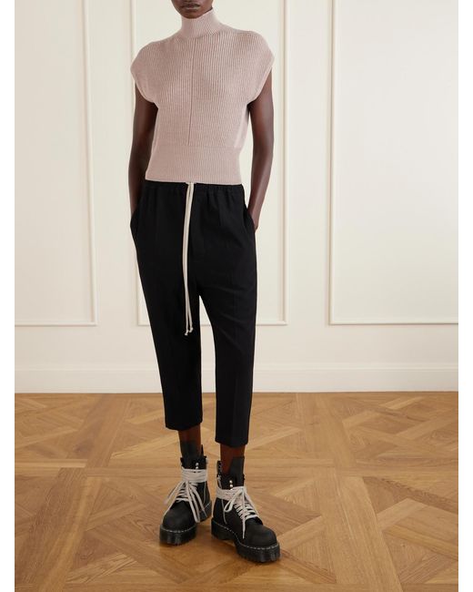 Rick Owens Natural Ribbed Wool Turtleneck Top