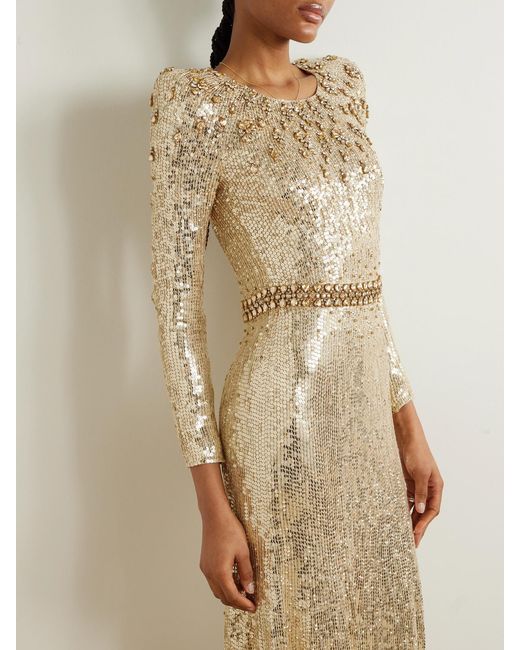 Jenny Packham Natural Georgia Embellished Sequined Tulle Gown