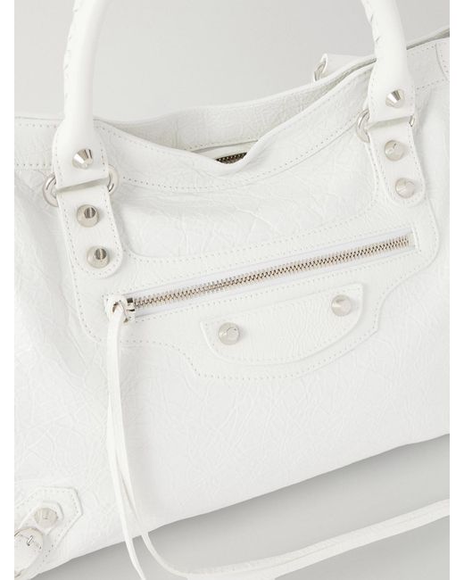 Balenciaga White Le City Medium Embellished Leather Tote Bag