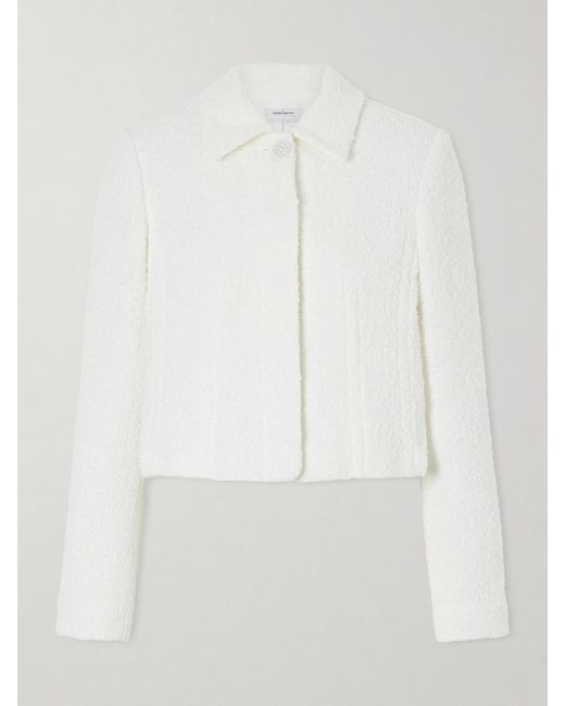 Another Tomorrow White Cropped Cotton Bouclé-Tweed Jacket