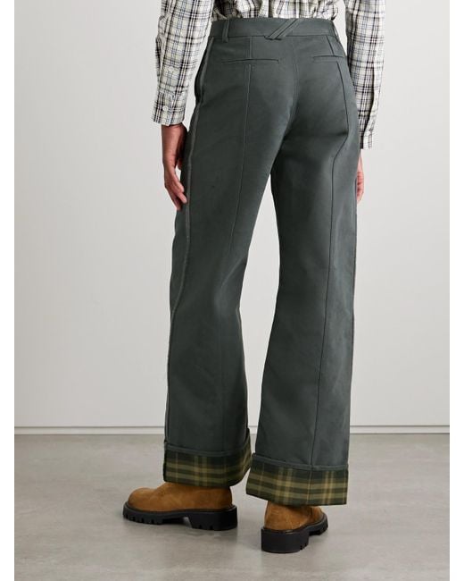 Burberry Gray Checked Twill-Trimmed Brushed Cotton-Blend Wide-Leg Pants