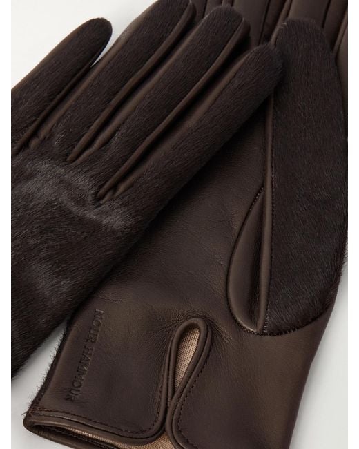 Nour Hammour Black Calf Hair And Leather Gloves