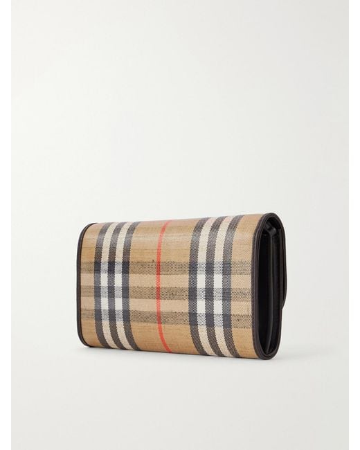 Burberry Natural Leather-Trimmed Checked Coated-Canvas Clutch