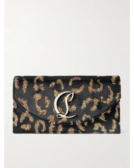 Christian Louboutin Black Loubi54 Clutch Aus Metallic-Samt Mit Jacquard-Muster Und Verzierung