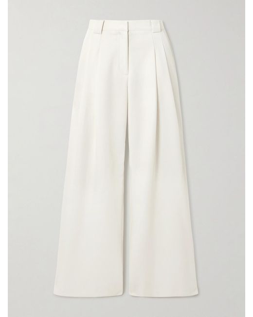 St. Agni White Pleated Wool-Blend Twill Wide-Leg Pants