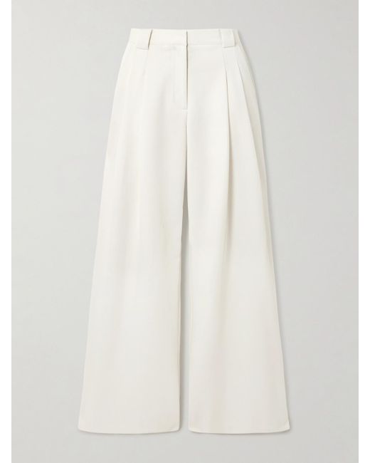 St. Agni White Pleated Wool-Blend Twill Wide-Leg Pants